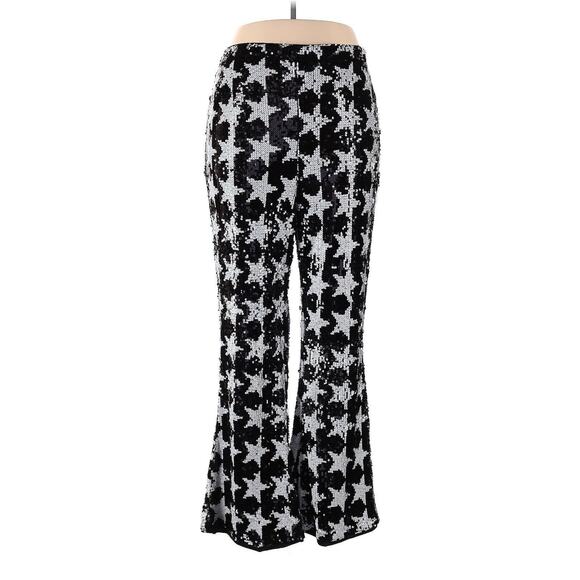 Nasty Gal Star Sequin Pants Black White Retro Flare Wide Leg 14 - Picture 2 of 4